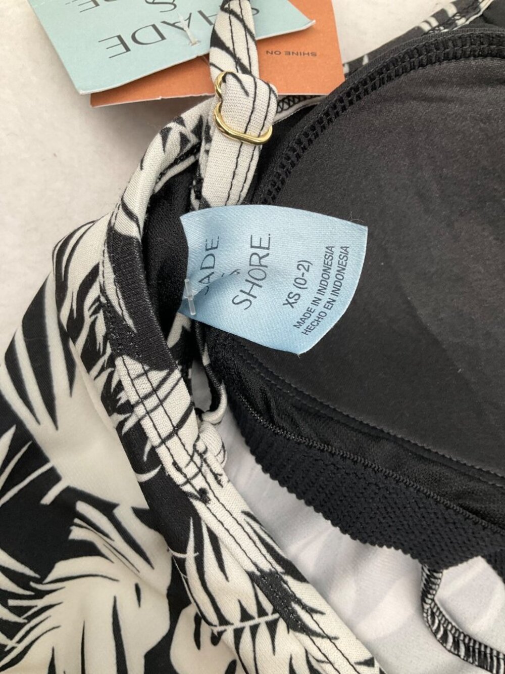 Shade & Shore size XS 0-2 Black & White Tropical Print Swim Tankini Top NEW - Picture 8 of 9